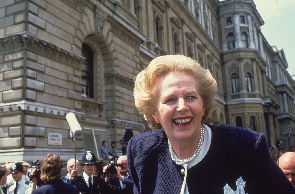 Margaret Thatcher, author of the Big Bang reforms, in Downing Street