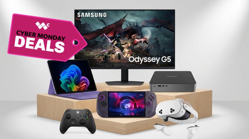 Image of various tech products for Cyber Monday at Best Buy.