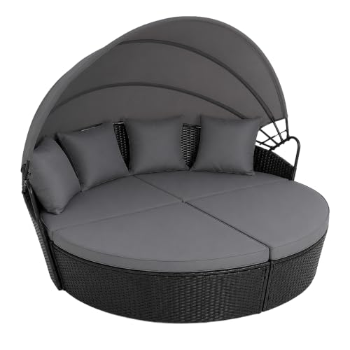 Evre Bali Day Bed Outdoor Garden Furniture Set With Canopy (black)