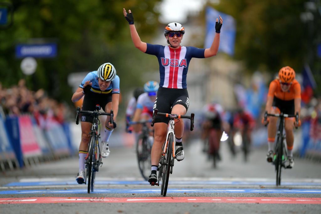 Megan Jastrab (USA) wins the junior women's road race
