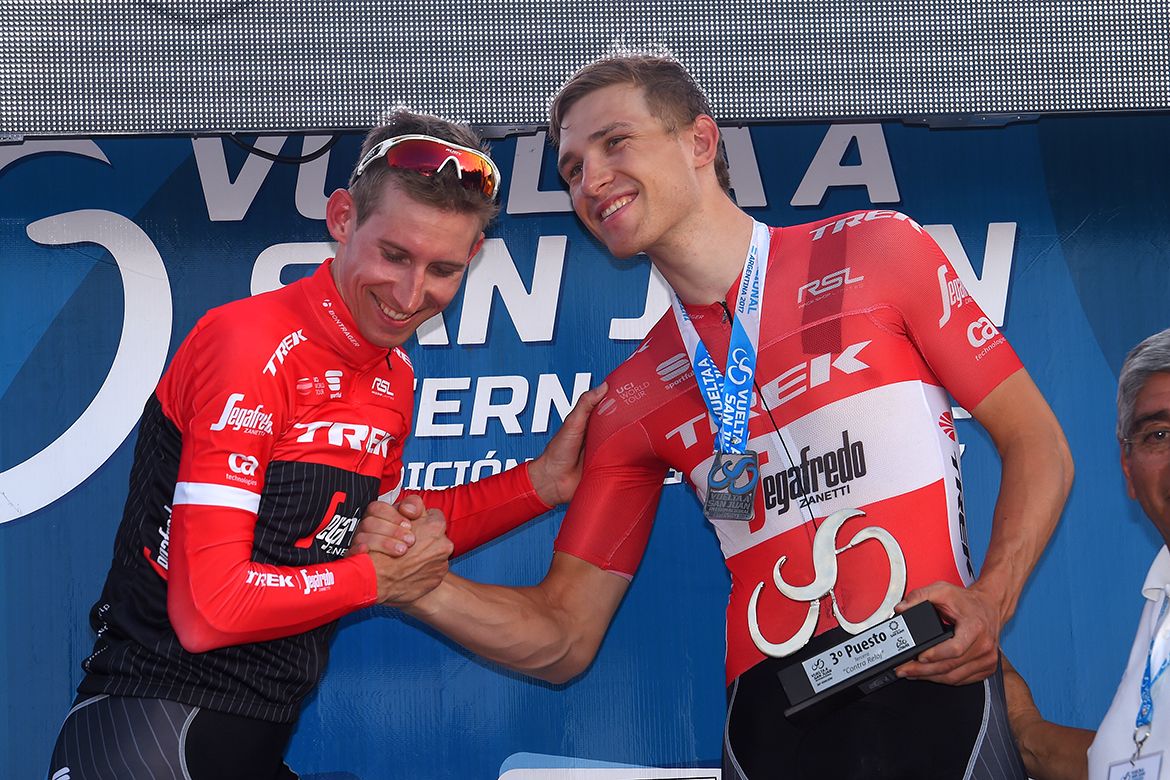 Trek-Segafredo teammates Bauke Mollema and Matthias Brandle on the podium