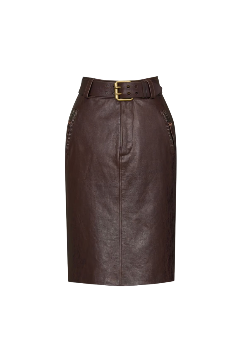 YSL, Belted Pencil Skirt in Creased Leather