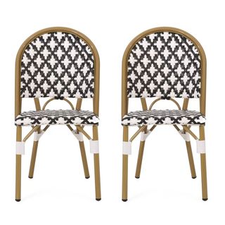 Two black Bayou Breeze Aluminum Outdoor Dining Side Chairs