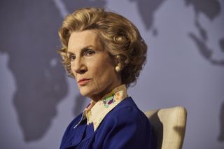 Harriet Walter as Thatcher under pressure in the studio.