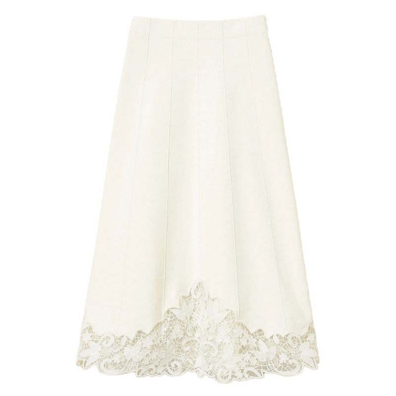 off white midi skirt with lace trim