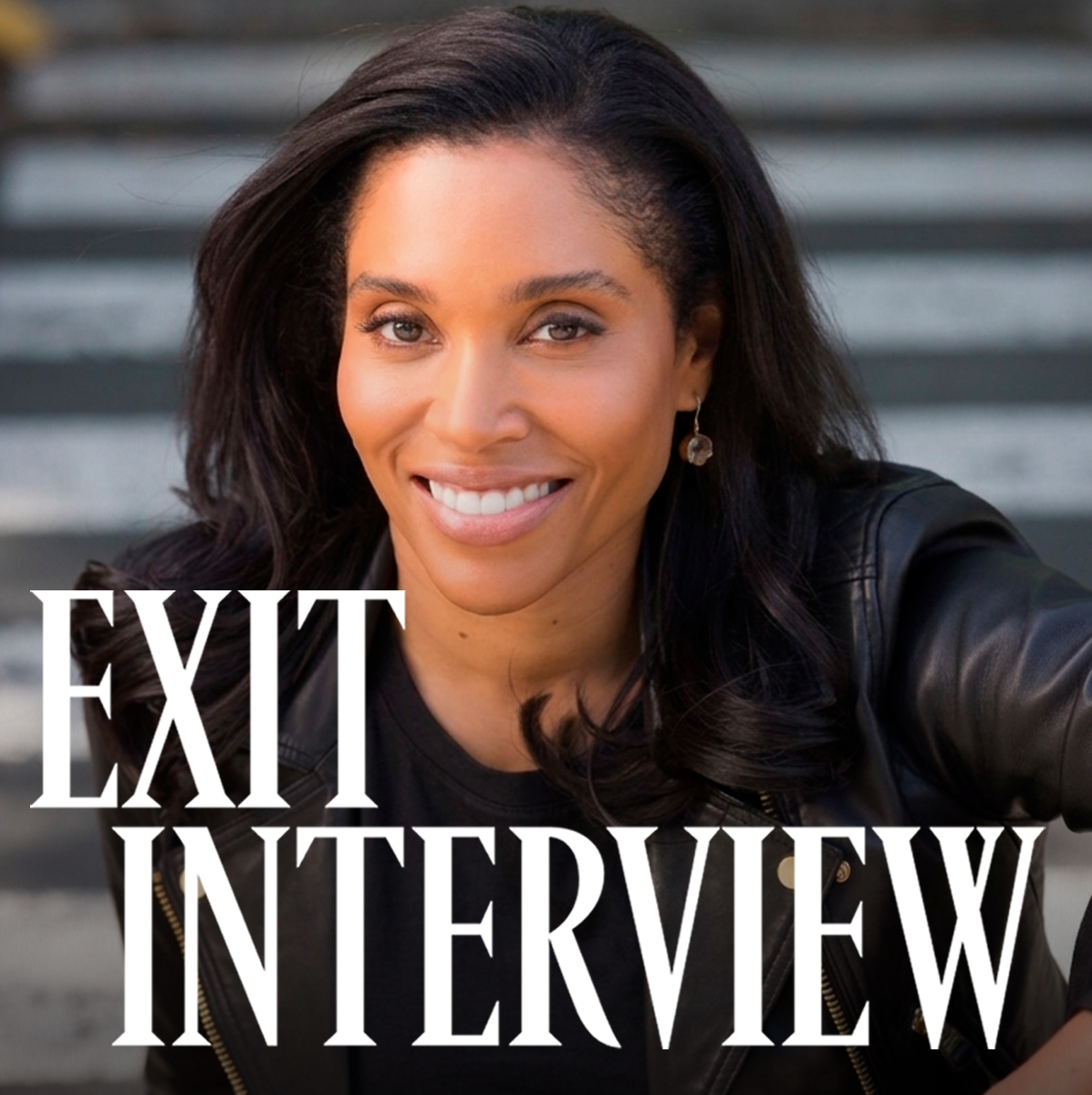 Sarah Bond in a black leather jacket, smiling at the camera, with large text reading &ldquo;EXIT INTERVIEW.&rdquo; 