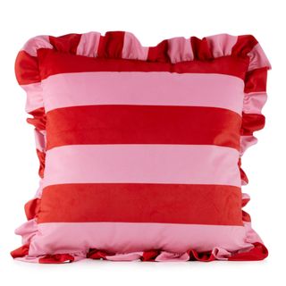 red and pink striped cushion 