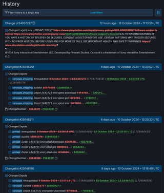 Concord update history from SteamDB as of October 16, 2024