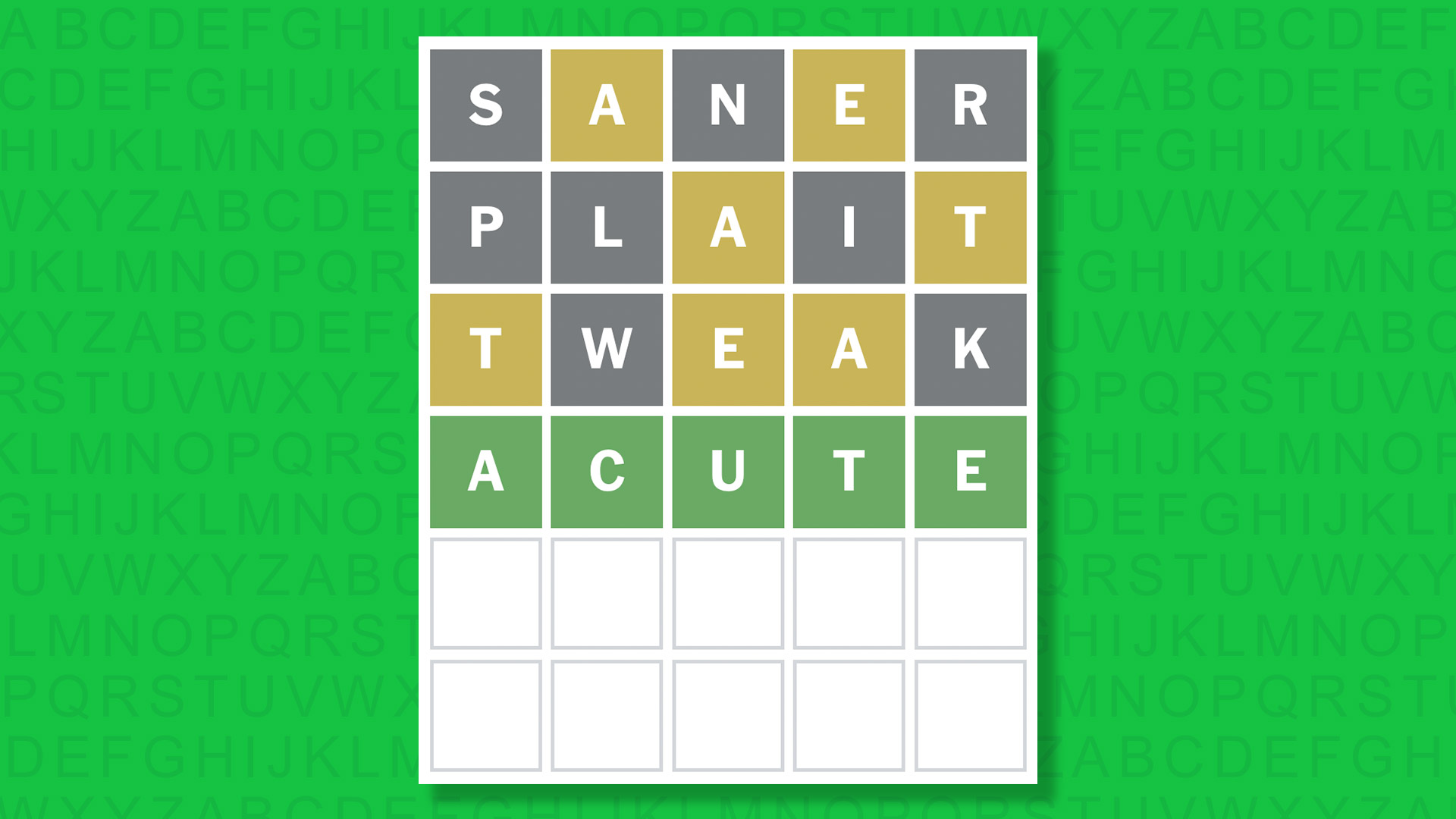 NYT Wordle answer for game 1833 on a green background