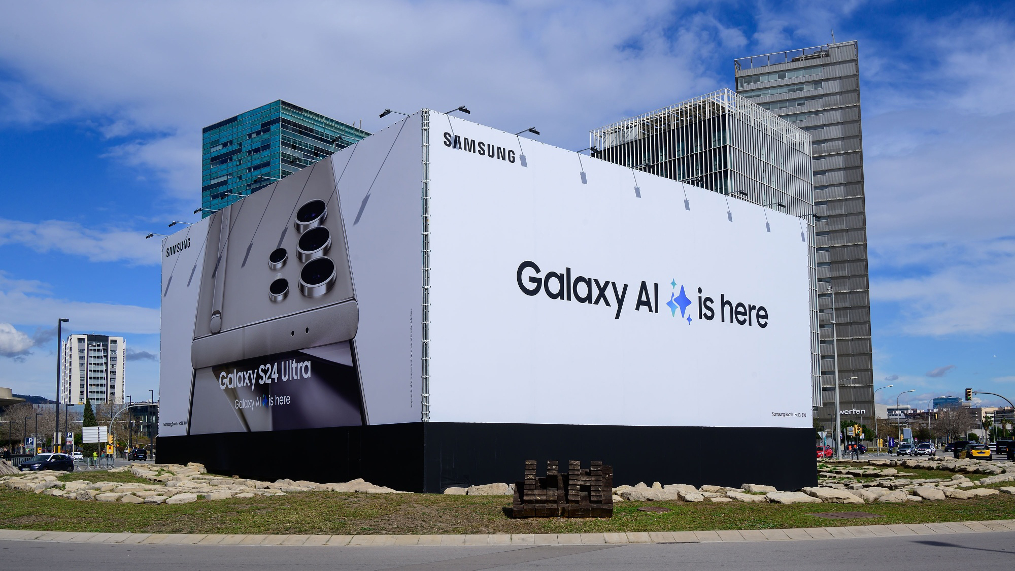 Pancarta de Samsung Galaxy AI en el MWC 2024