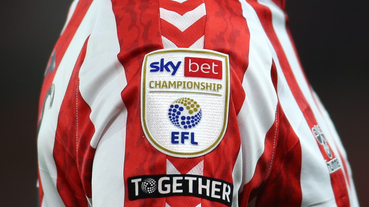 The EFL Sky Bet Championship logo appears on the side of Sunderland&#039;s Patrick Roberts&#039;s shirt during the Sky Bet Championship match between Sunderland and Derby County at the Stadium Of Light in Sunderland, England, on October 1, 2024. 