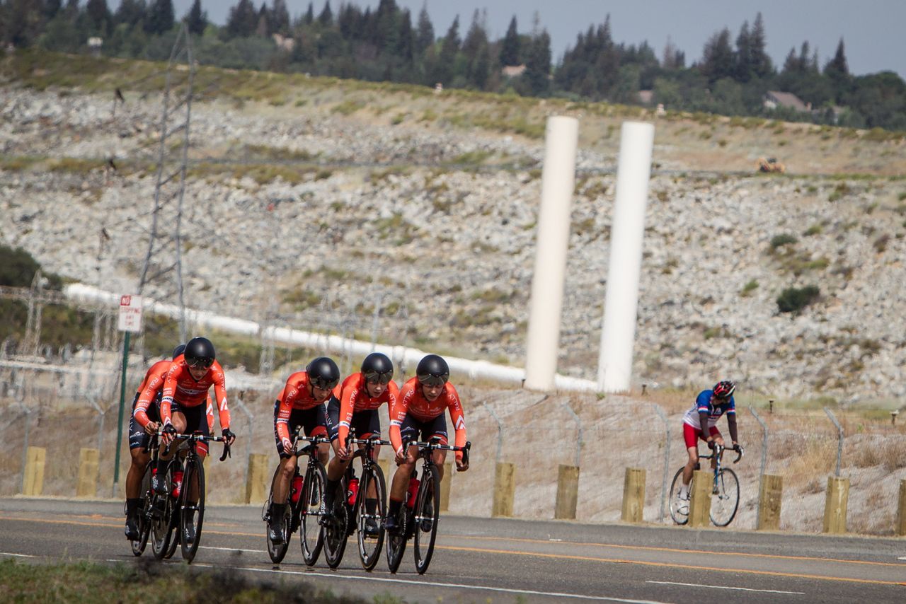 The Rally women go over one of today's climbs