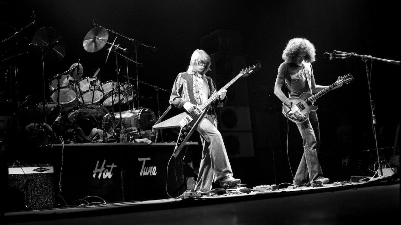Jack Casady (left) and guitarist Jorma Kaukonen pictured onstage the Beacon Theatre in New York, New York on May 8, 1976