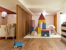 a modern playroom with colorful toys