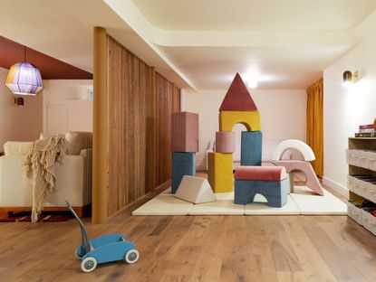 a modern playroom with colorful toys