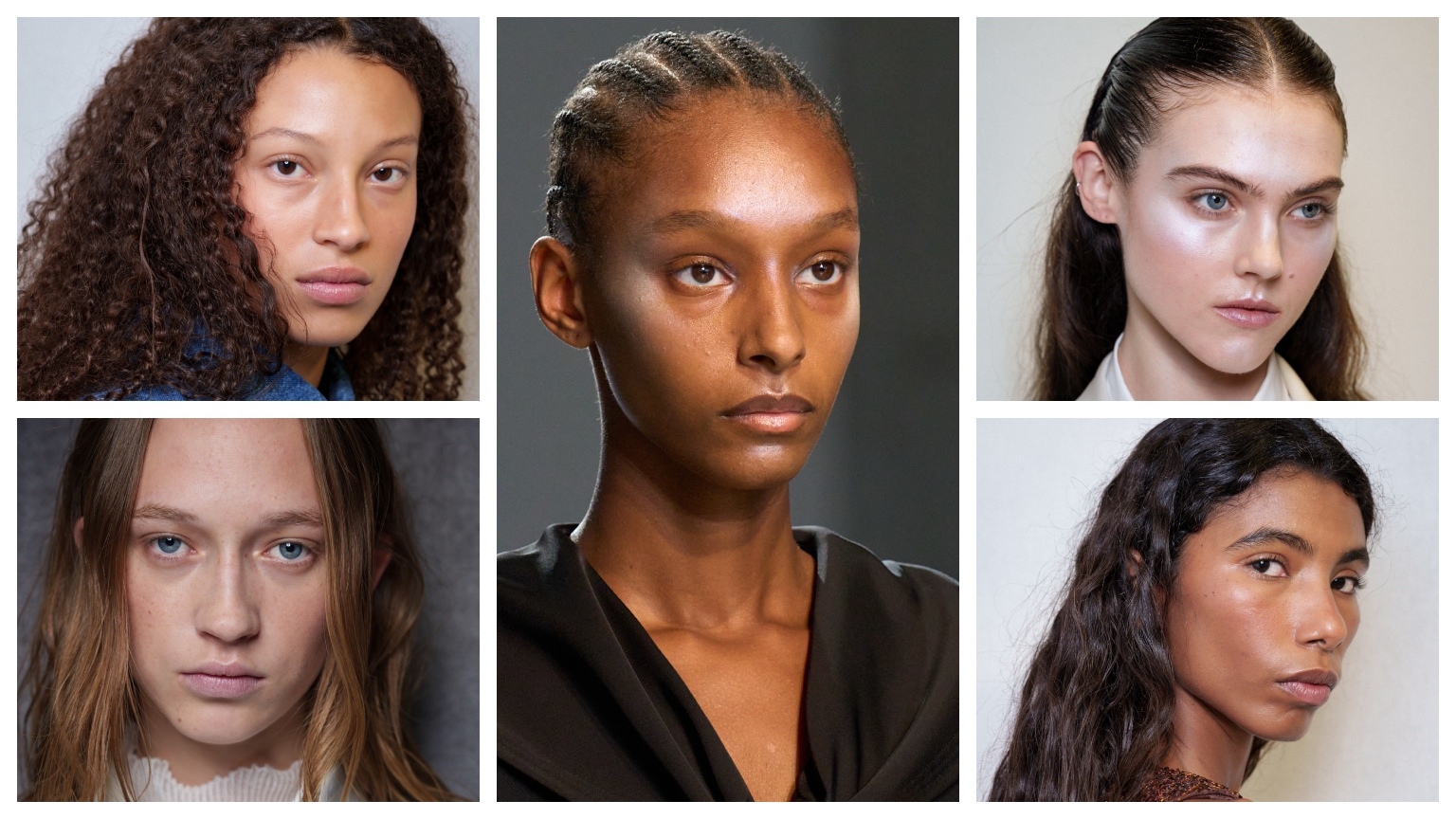 a collage of five women all with lower eye bags and dark circles on their faces