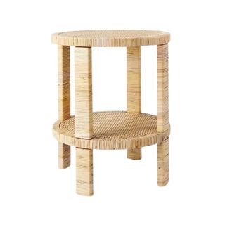 Round rattan end table with shelf underneath for extra storage