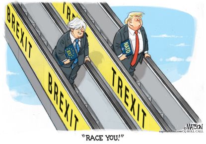 Political Cartoon World Trump NATO Exit Brexit Race