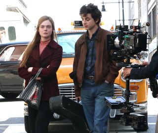 Elle Fanning and Timothee Chalamet on the set of Elle Fanning's new bob dylan biopic