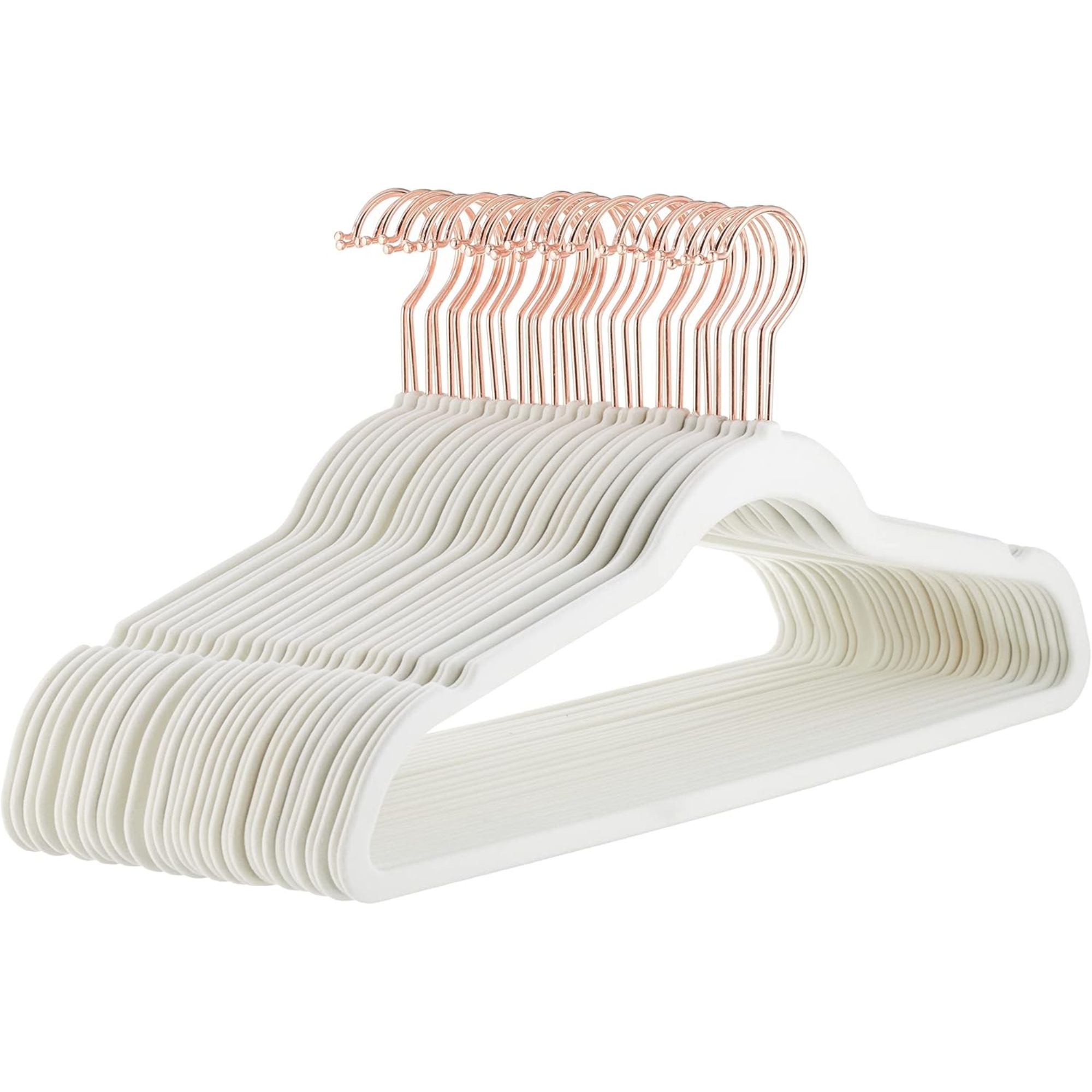 Amazon Basics Slim, Velvet, Non-Slip Suit Clothes Hangers, Ivory/rose Gold - Pack of 30