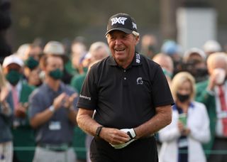 Gary Player waits to tee off at Augusta National