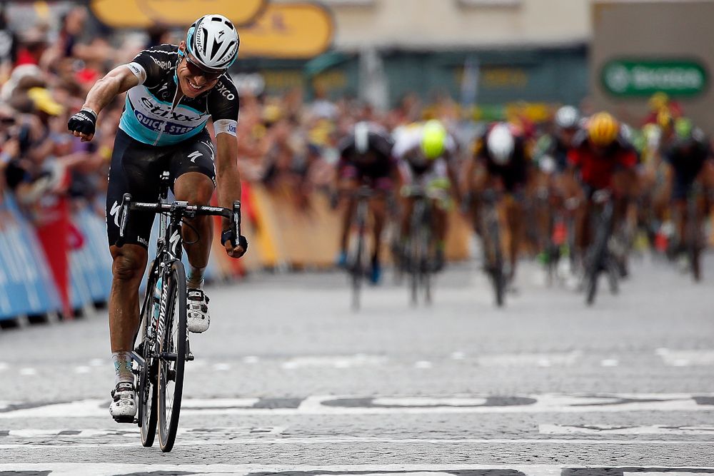 Tony Marin won stage 4 with a daring late solo attack on a teammate's borrowed bike.