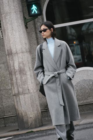 Longline Belted Wool Blend Coat