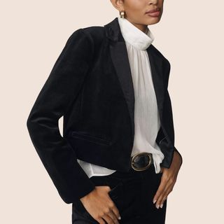 flat lay image of black cropped blazer