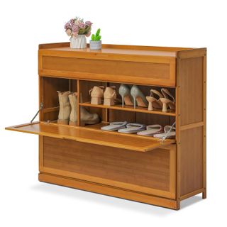 26 Pair 5 Tiers Rayon From Bamboo Shoe Storage Cabinet With Flip Doors