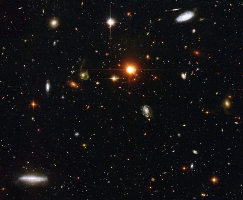 Gazing deep into the universe, NASA&#039;s Hubble Space Telescope has spied a menagerie of galaxies. This image represents a typical view of our distant universe. In taking this picture, Hubble is looking down a long corridor of galaxies stretching billions of