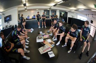 The riders from Endura Racing relax ahead of the team's launch.