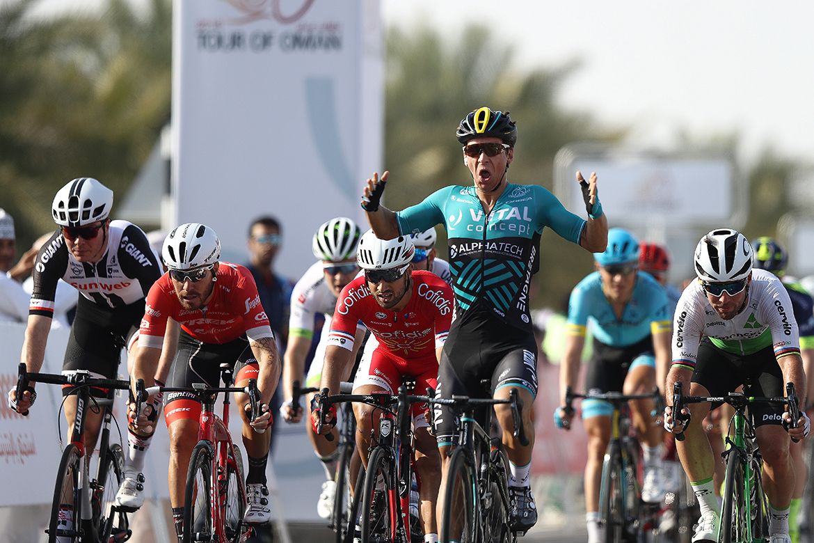 Bryan Coquard (Vital Concept) wins stage 1 of the Tour of Oman.