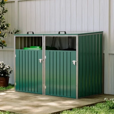 Metal Double Wheelie Bin Storage Store Cover Garden Rubbish Dustbin 2 Shed House