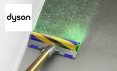 Dyson logo placed over an image of a mop with green infrared light appearing behind it