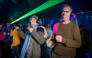 Cold Feet S8: ep3 - shows Karen and Adam partying at a festival