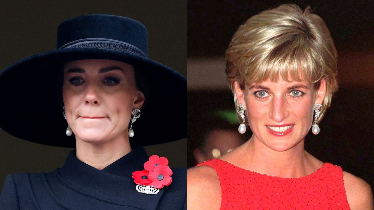 Princess Diana&#039;s rare pearl earrings were worn by the Princess of Wales during the Remembrance Sunday service at the Cenotaph