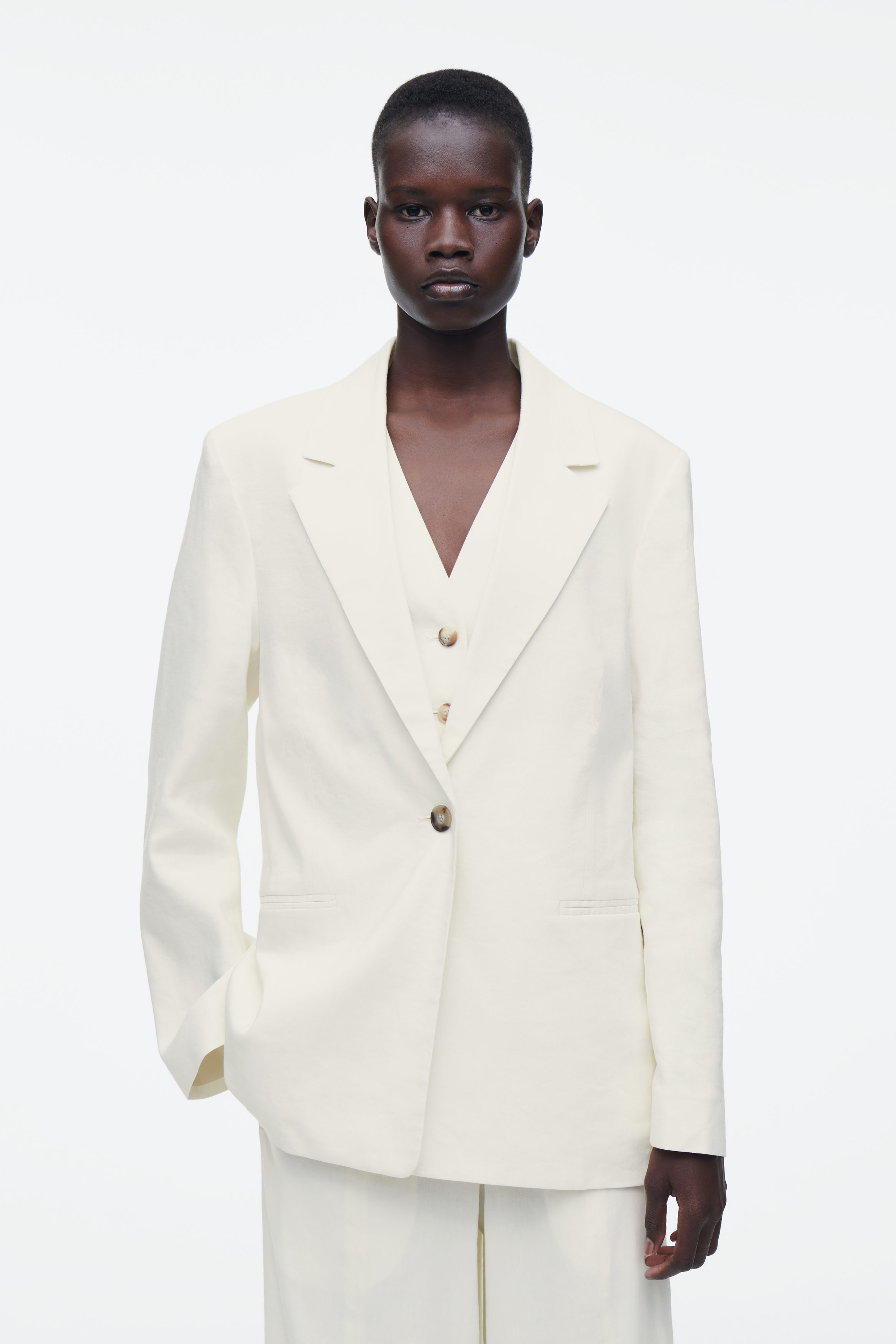 Layered Linen-Blend Blazer