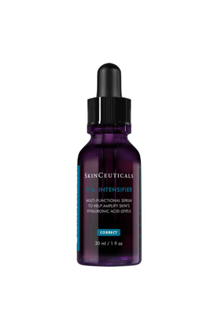 A dropper bottle of SkinCeuticals H.A. Intensifier set against a white background.