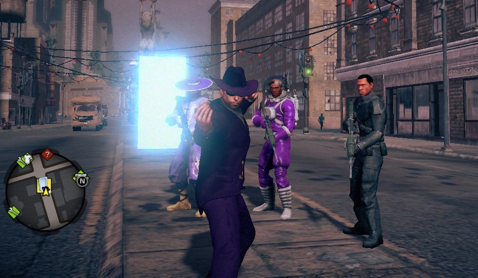 Saints Row 4 - The Boss wears a purple suit and gestures for an enemy to approach