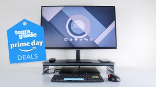 The Anker 675 USB-C Docking Station with a monitor, keyboard and mouse with a Tom&#039;s Guide Prime Day deals badge