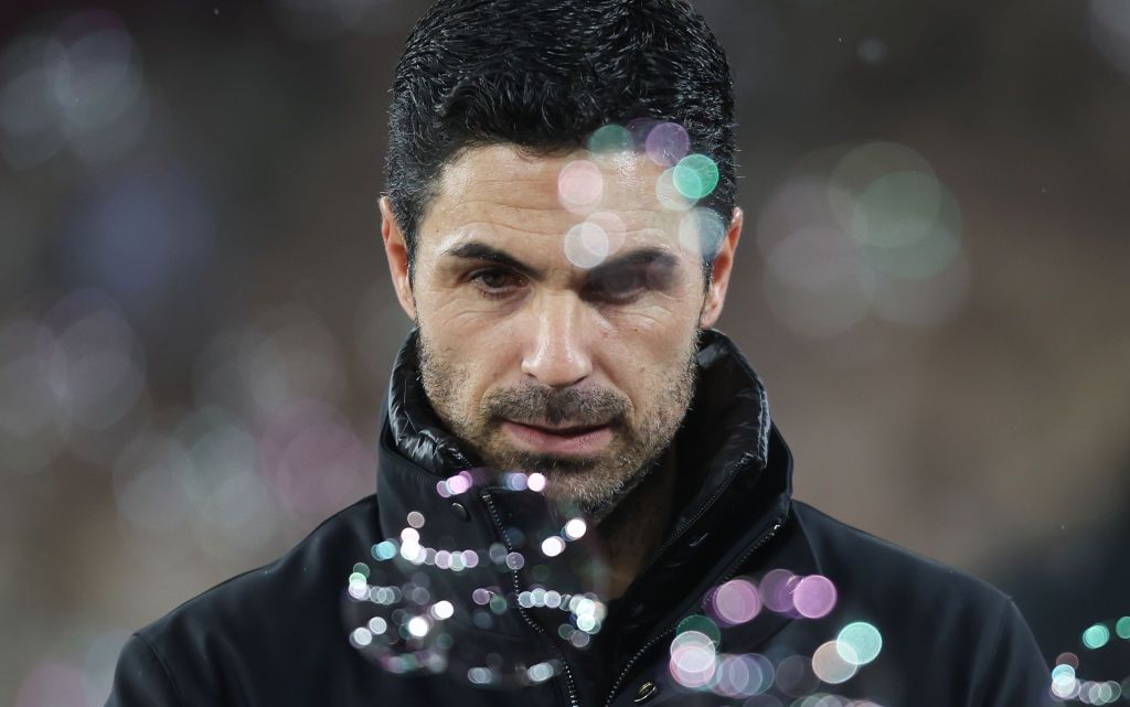 Arsenal manager Mikel Arteta during the Premier League match between West Ham United FC and Arsenal FC at London Stadium on November 30, 2024 in London, England.