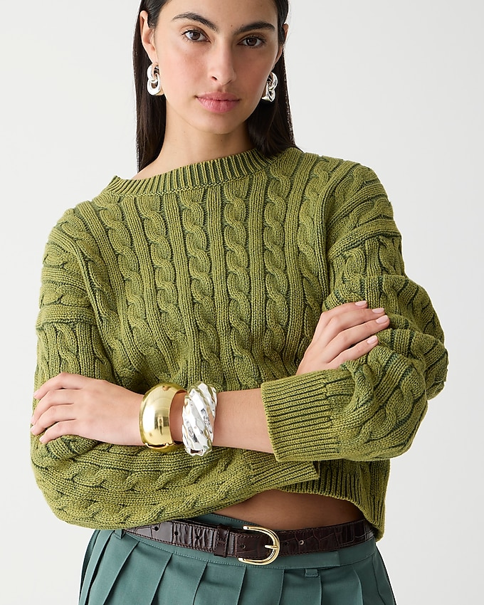 Cable-Knit Cropped Crewneck Sweater