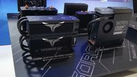 Photograph of TeamGroup's new SSD coolers from the Computex 2024 show floor