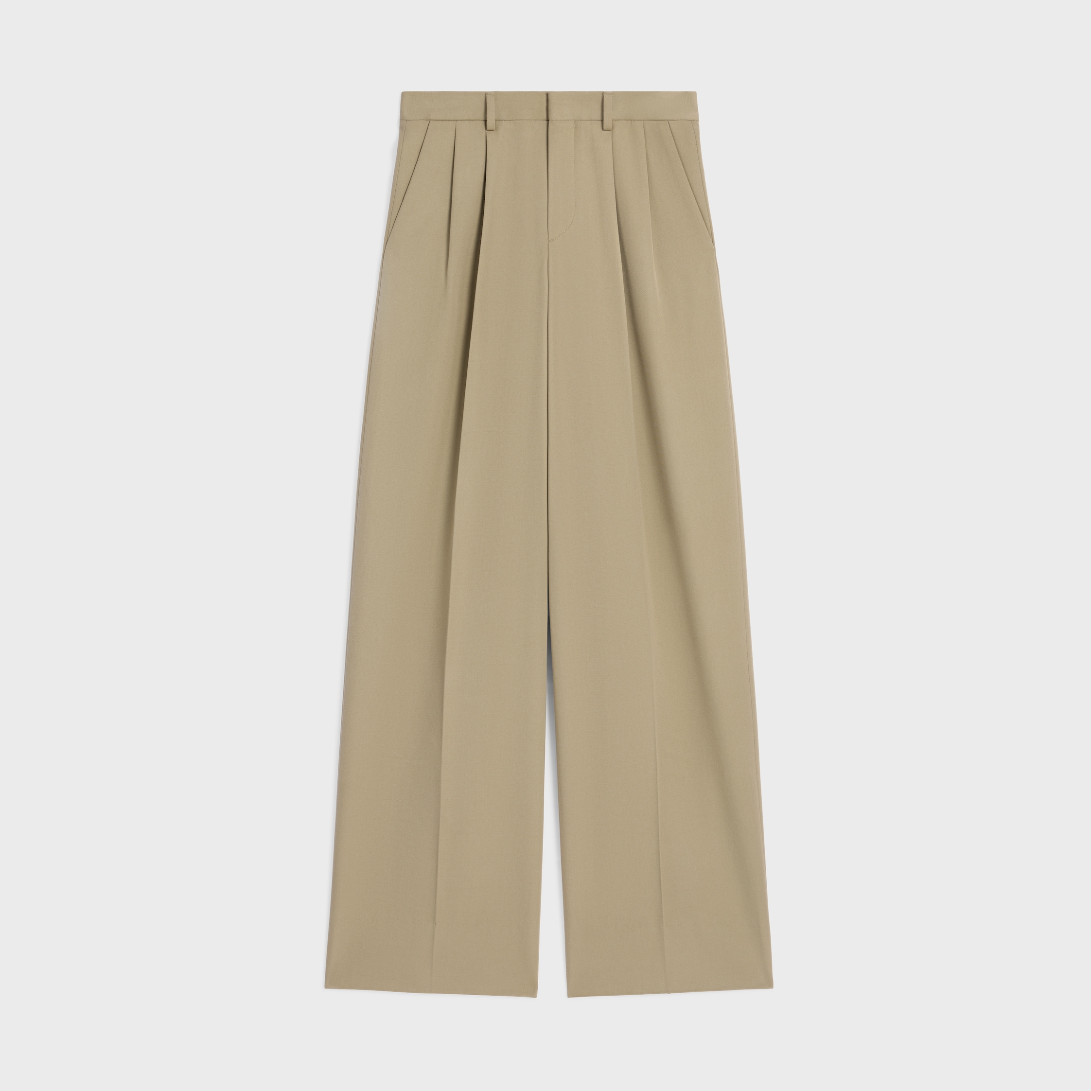 Pleated Trousers in Cotton and Wool Gabardine