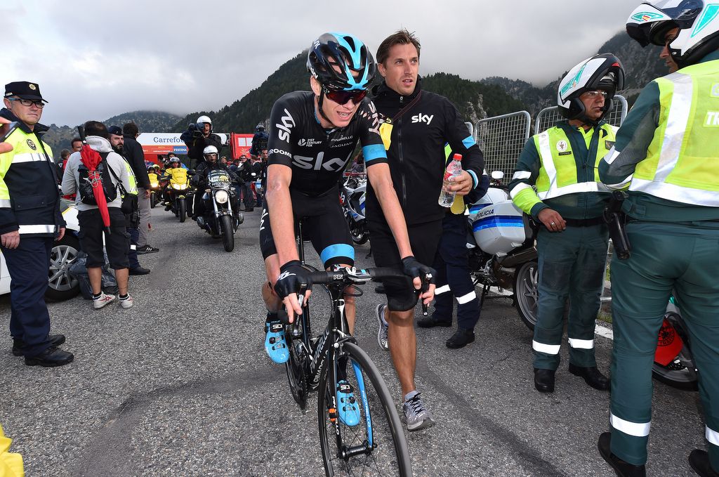 Chris Froome (Team Sky) gets a hand after finishing the stage