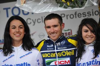 Romain Feillu (Vacansoleil) celebrates on the podium