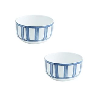 Colias Wing 5 Inches Blue Stripes Series Ceramic Salad/pasta/fruit/appetizer/dessert Bowls-Set of 2-Blue&white