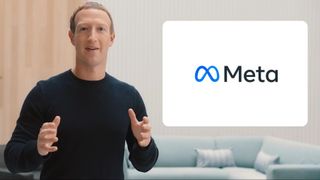 Mark Zuckerberg alongside Meta's logo