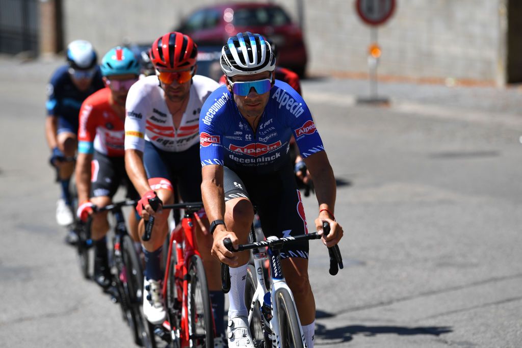 HERVE BELGIUM JULY 24 Gianni Vermeersch of Belgium and Team AlpecinDeceuninck competes in the breakaway during the 43rd Ethias Tour de Wallonie 2022 Stage 2 a 1768km stage from Verviers to Herve 274m ethiastourdewallonie22 on July 24 2022 in Herve Belgium Photo by Luc ClaessenGetty Images