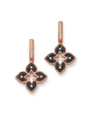 18k Rose Gold Venetian Princess Black & White Diamond Drop Earrings